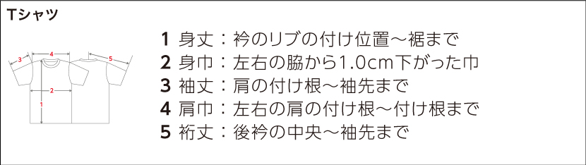 Tシャツのサイズ表