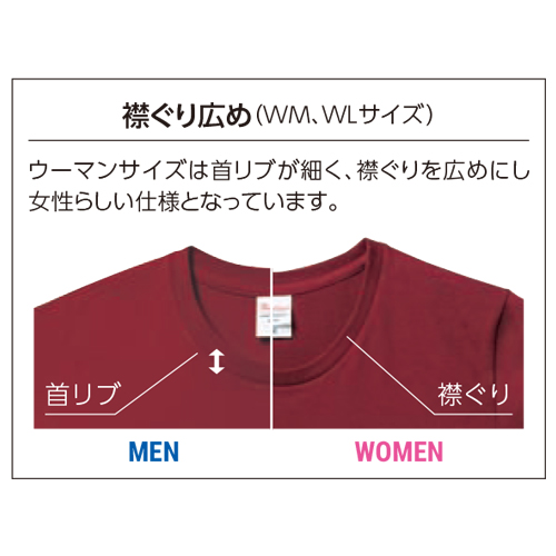 レディースサイズは襟ぐり広めの女性らしい仕様です